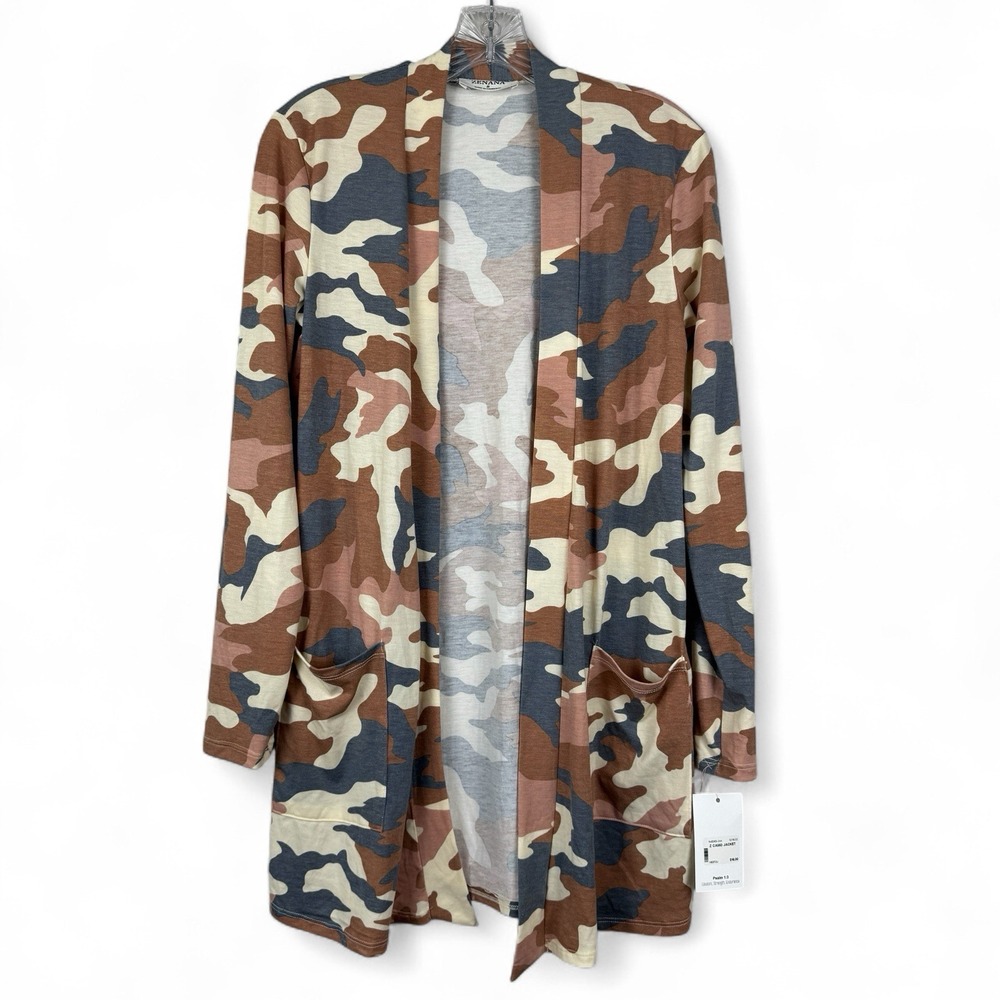 Zenana Camo Open Front Cardigan with Pockets Womens S Small New